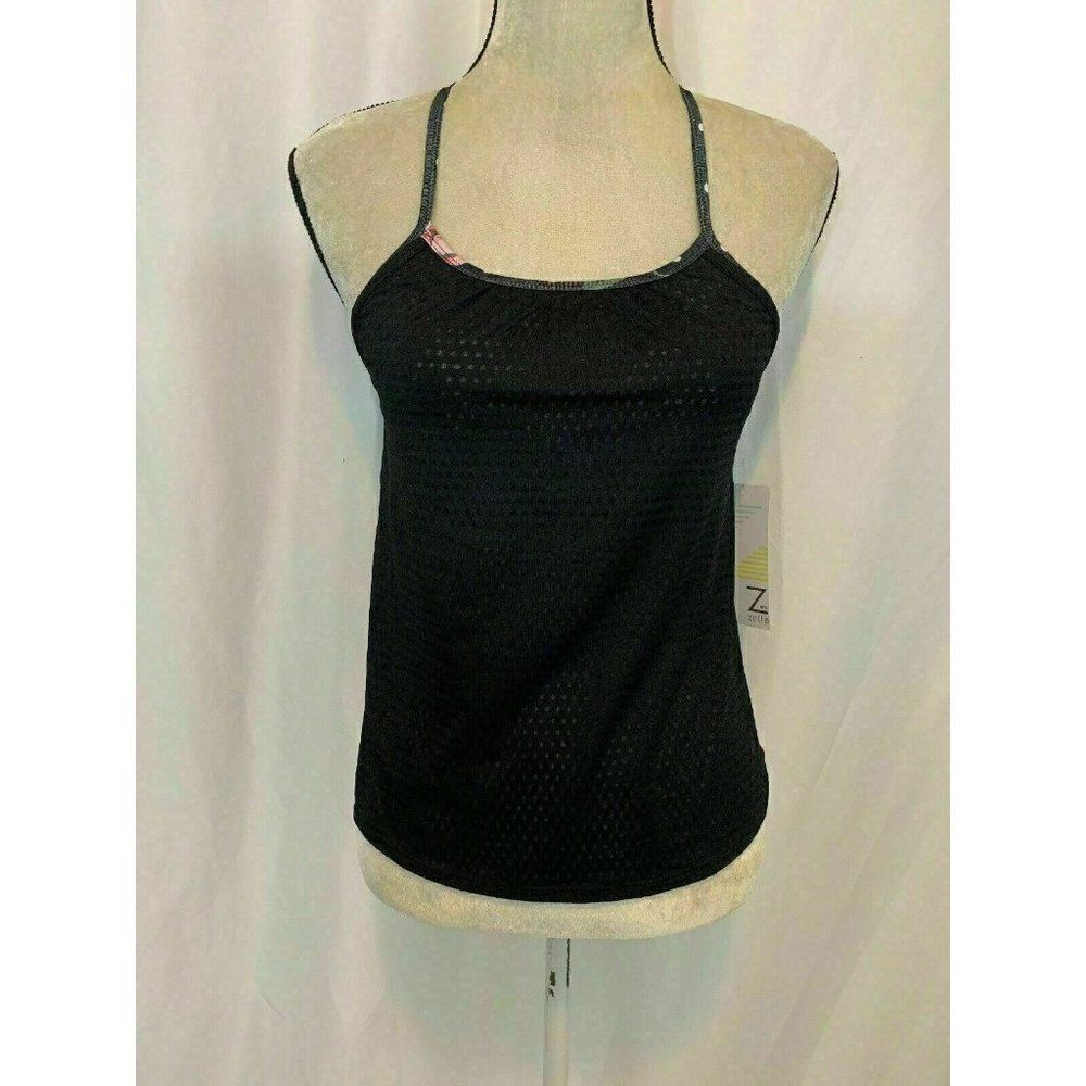 Z By Zella Girls New Black Mesh Floral Scoop Neck Sport Tank Top Large 10/12